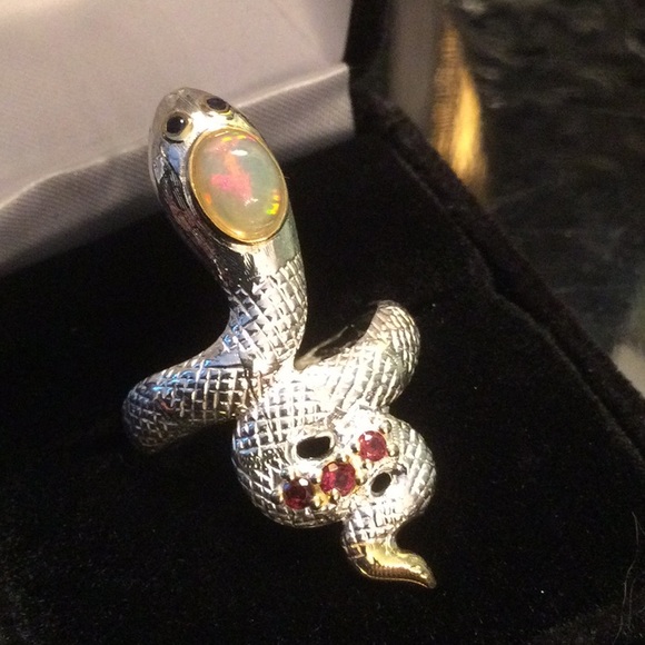 Atlanta Gem & Mineral Show Jewelry - Genuine Natural Opal & Garnet Snake Ring